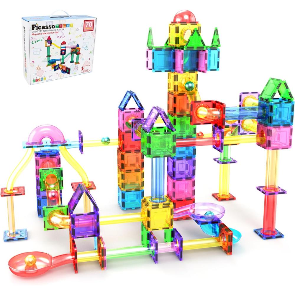 Picasso Tiles Magnetic Marble Run Building Toy Set - Multicolor - 70 Pcs