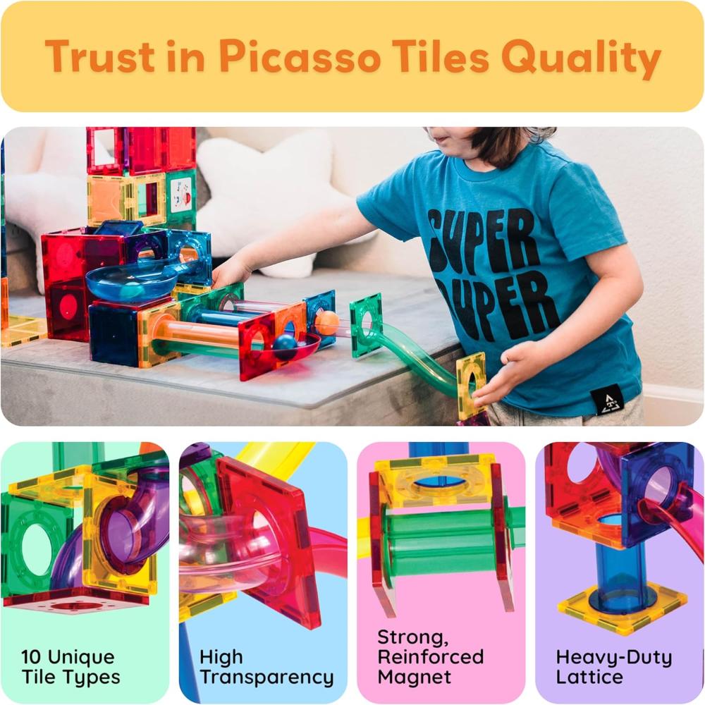 Picasso Tiles Magnetic Marble Run Building Toy Set - Multicolor - 70 Pcs