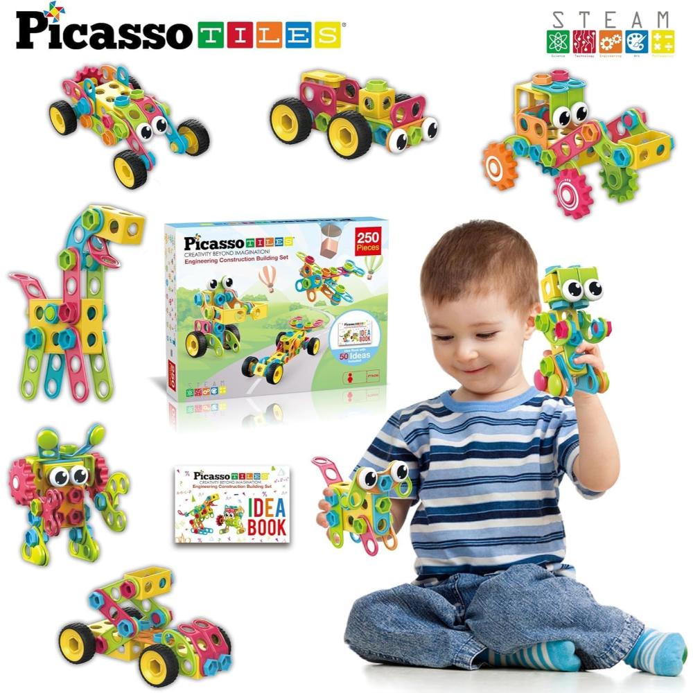 Picasso Tiles Engineering Construction Building Set With Idea Book - Multicolor - 250 Pcs