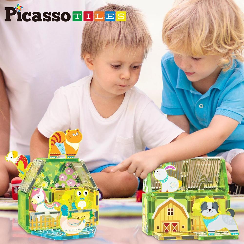 Picasso Tiles Magnetic Tiles Building Toy Set - Farm Animal - 26 Pcs
