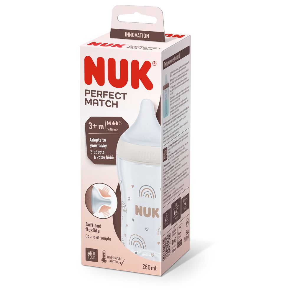 Nuk - Perfect Match Baby Feeding Bottle - Rainbow - 260 ml