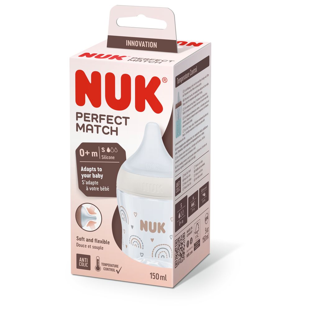 Nuk - Perfect Match Baby Feeding Bottle - Rainbow - 150 ml