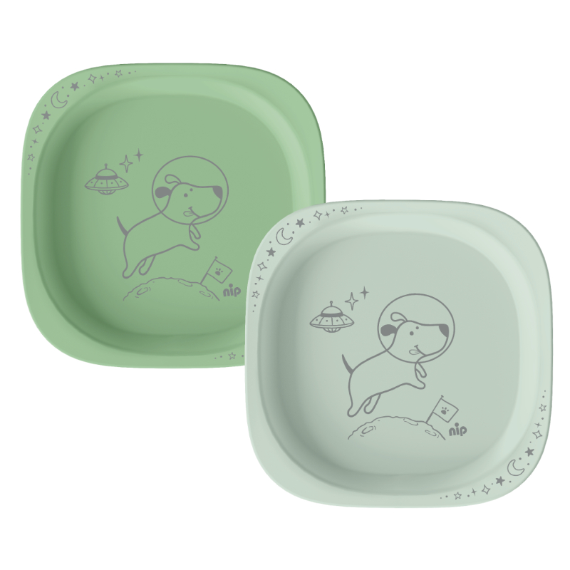 Nip Unbreakable Baby Plate Set - 2 Pcs - Dog - Green