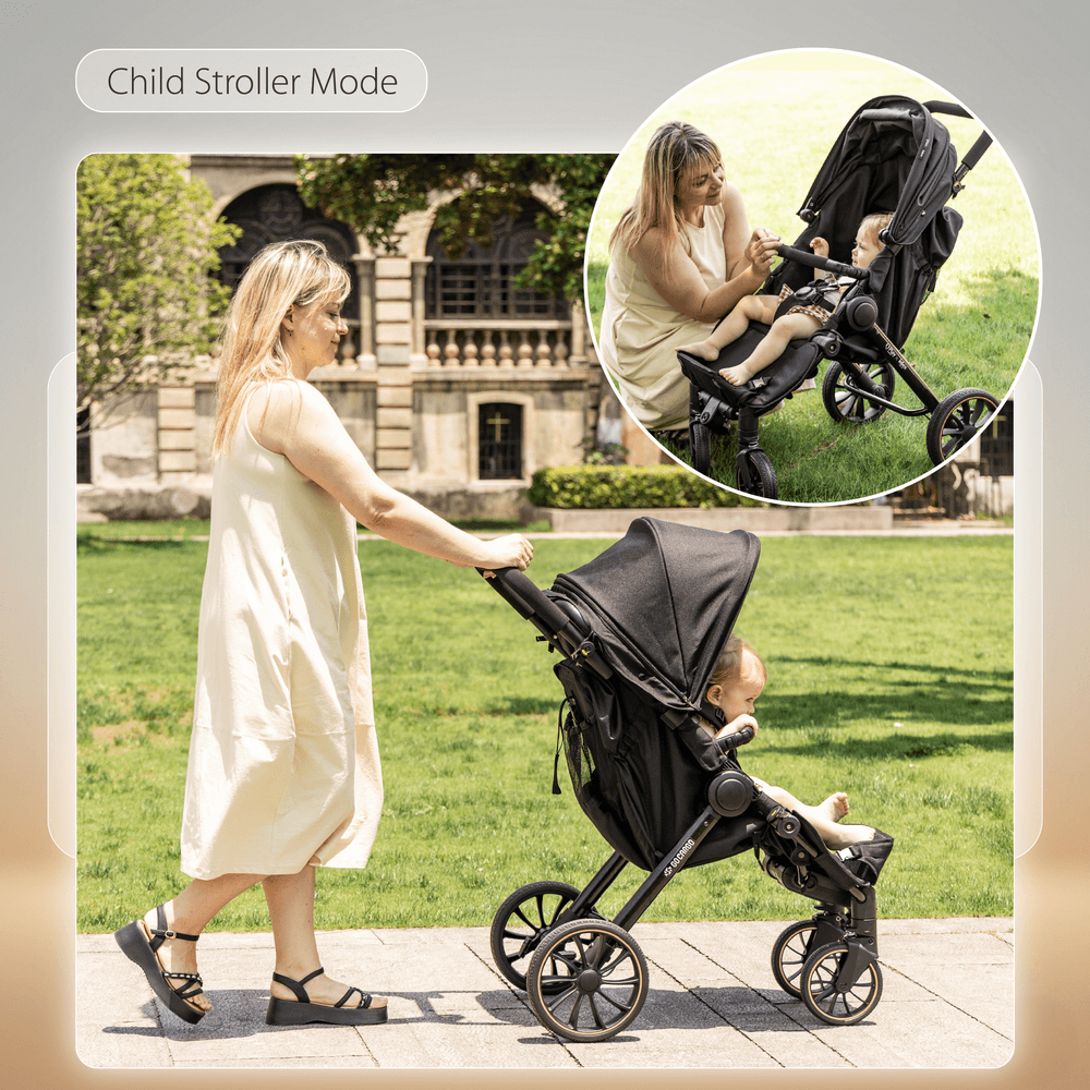 عربة أطفال كيو بلاي - جو كارغو 2 في 1، عربة أطفال وعربة أطفال للأطفال من عمر 6 أشهر فأكثر - أسود