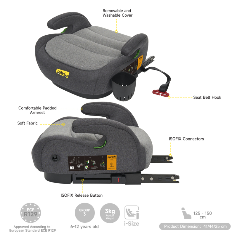 Jovikids - Ohho Plus Booster Car Seat with Cup Holder - Grey