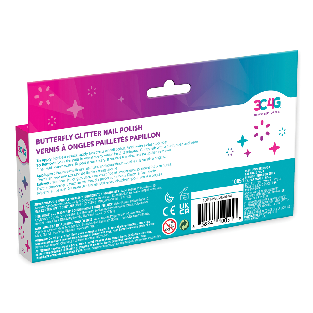 3C4G - Butterfly Glitter Nail Polish Set - 5pcs