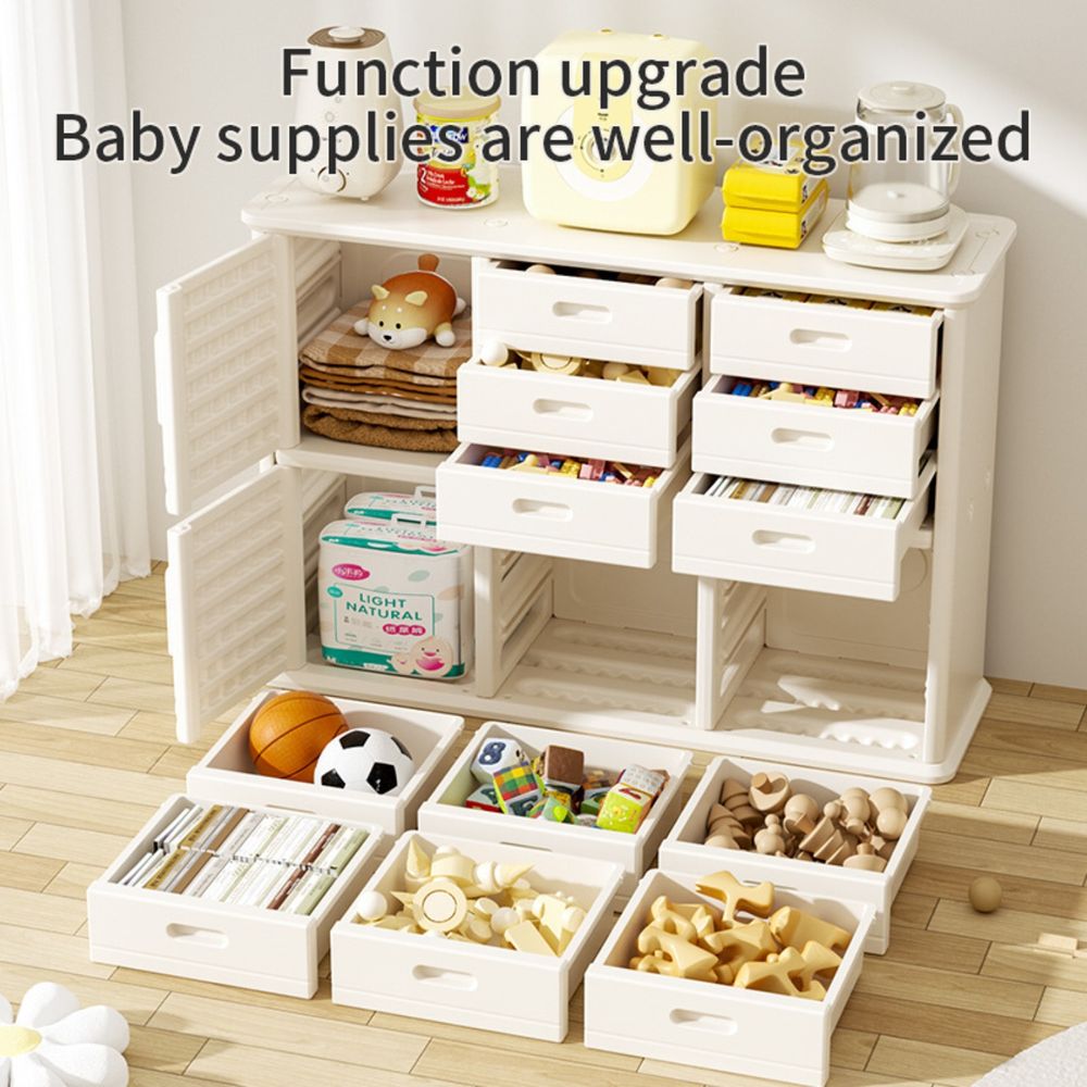 Little Angel Baby Nursery Organizer Cabinet With Drawers & Large Shelves - Beige