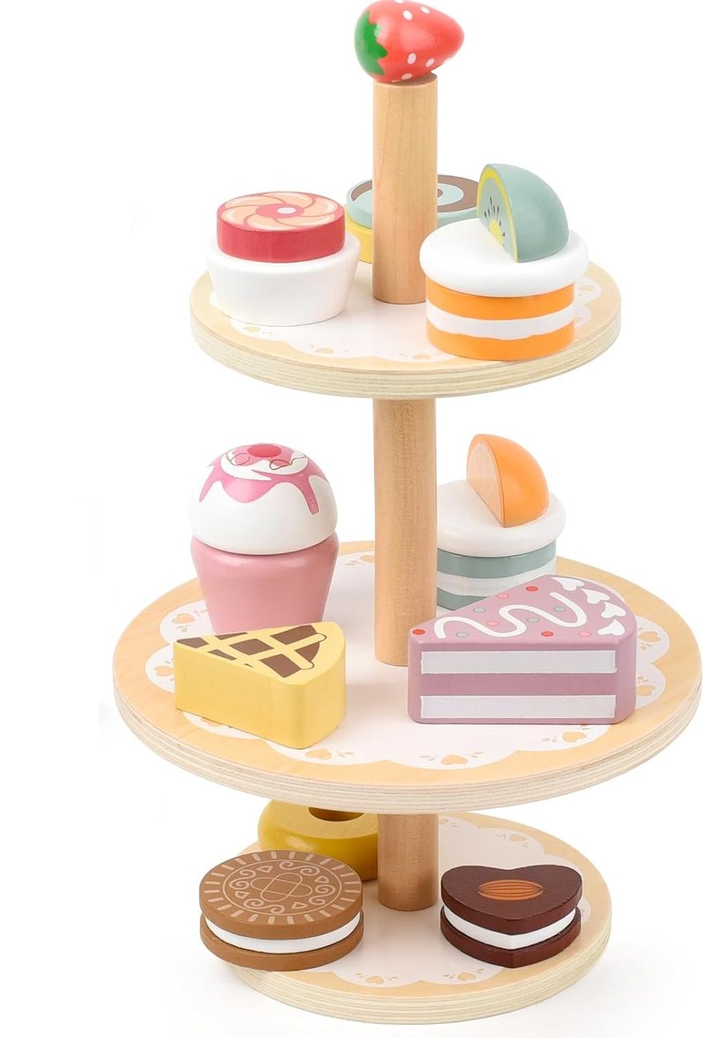 Little Angel Wooden Dessert Stand Toy - Cake Cupcake Playset
