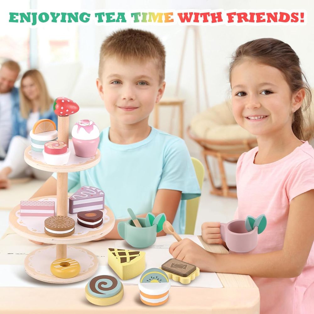 Little Angel Wooden Dessert Stand Toy - Cake Cupcake Playset