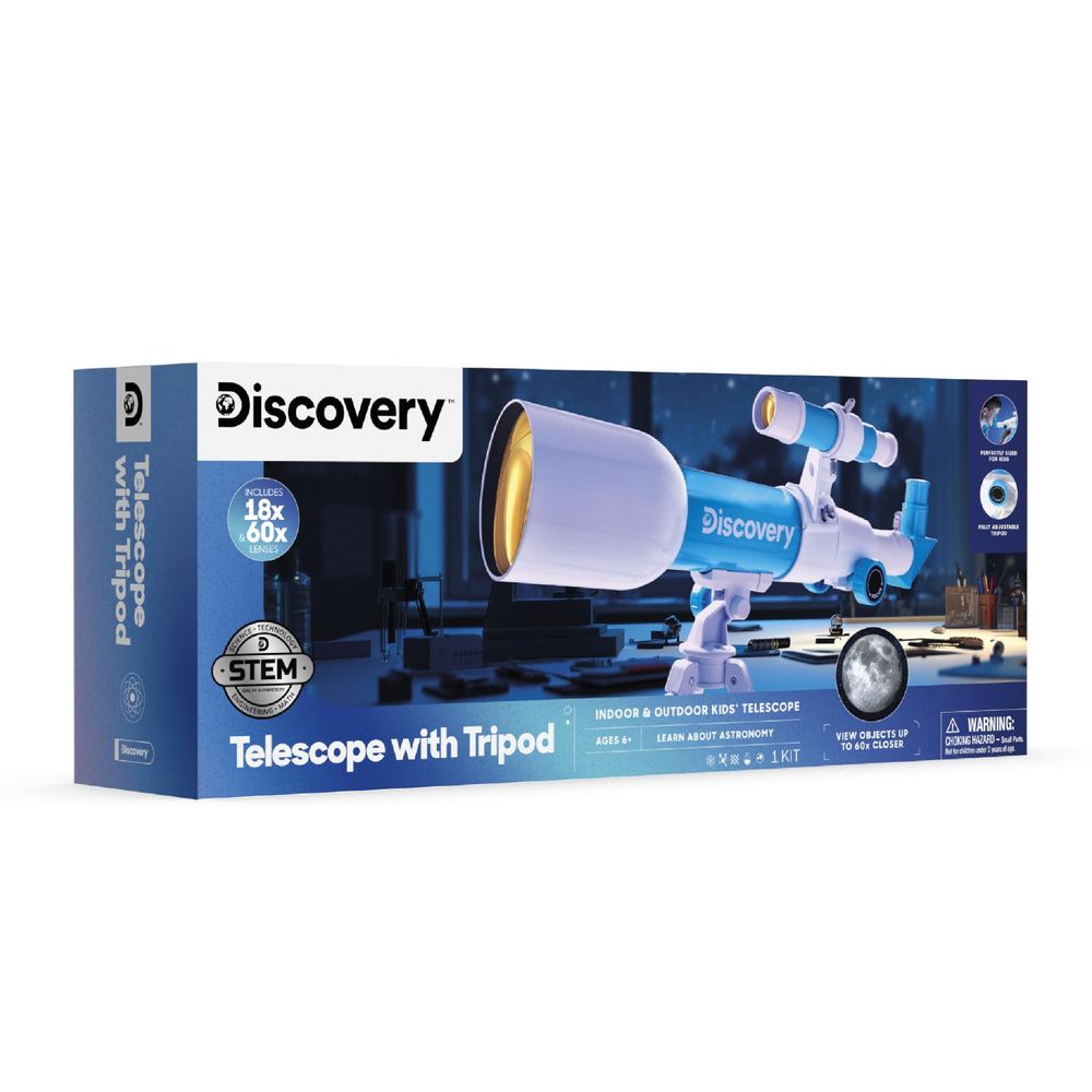Discovery Mindblown - Stem Toy Telescope With Adjustable Tripod - White/Blue