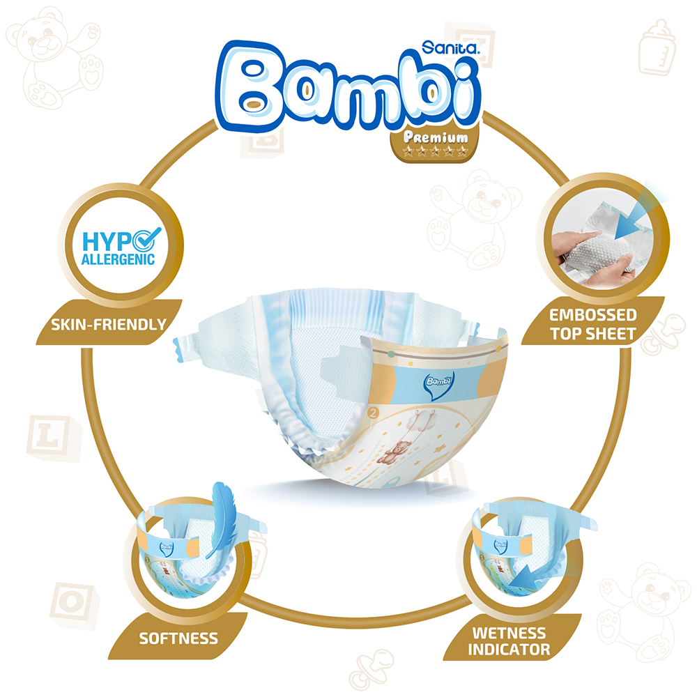 Sanita Bambi Baby Diapers Value,Small,3-6 KG,48Count