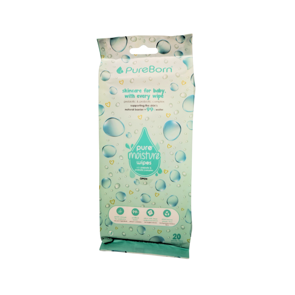 Pureborn - Pure Moisture Wipes With Prebiotic & Probiotic Complex - 20 Pcs