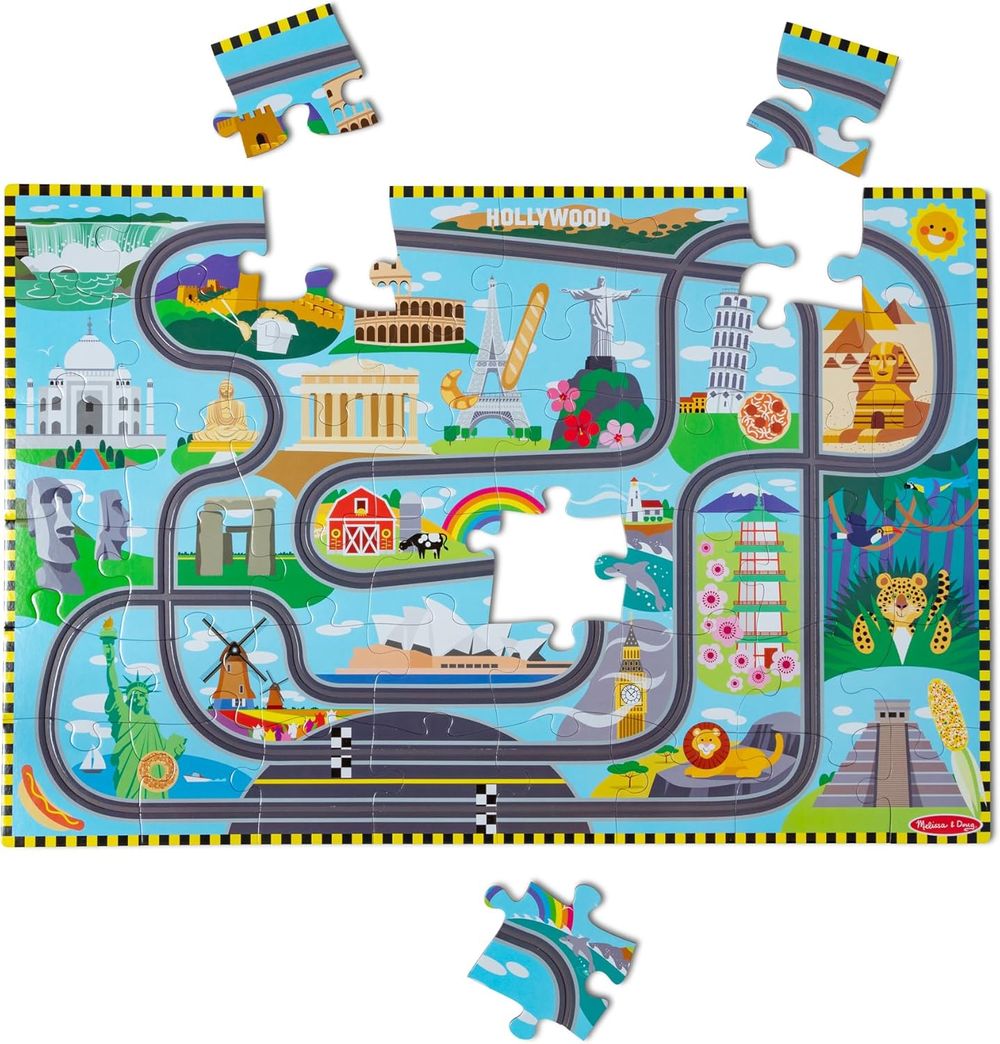 Melissa & Doug Tracks Floor Puzzle - Race Around The World - 48 Pcs