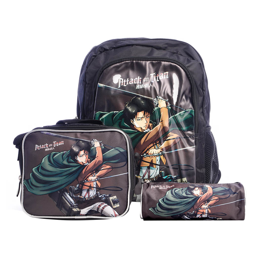 Hollywood Magic - Attack On Titan Pack Backpack With Lunch Bag And Pencil Case - Black