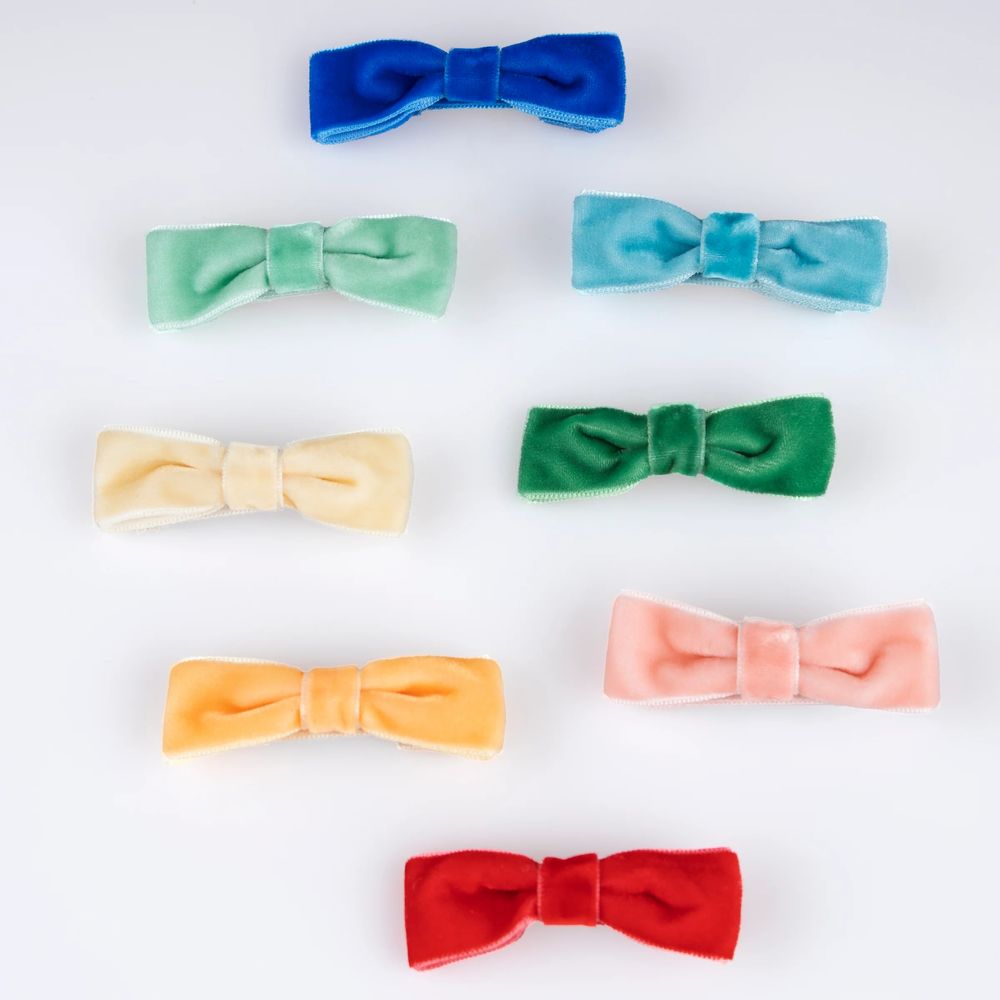 Meri Meri - Rainbow Velvet Bow Hair Clips - Multicolor - 8 Pcs