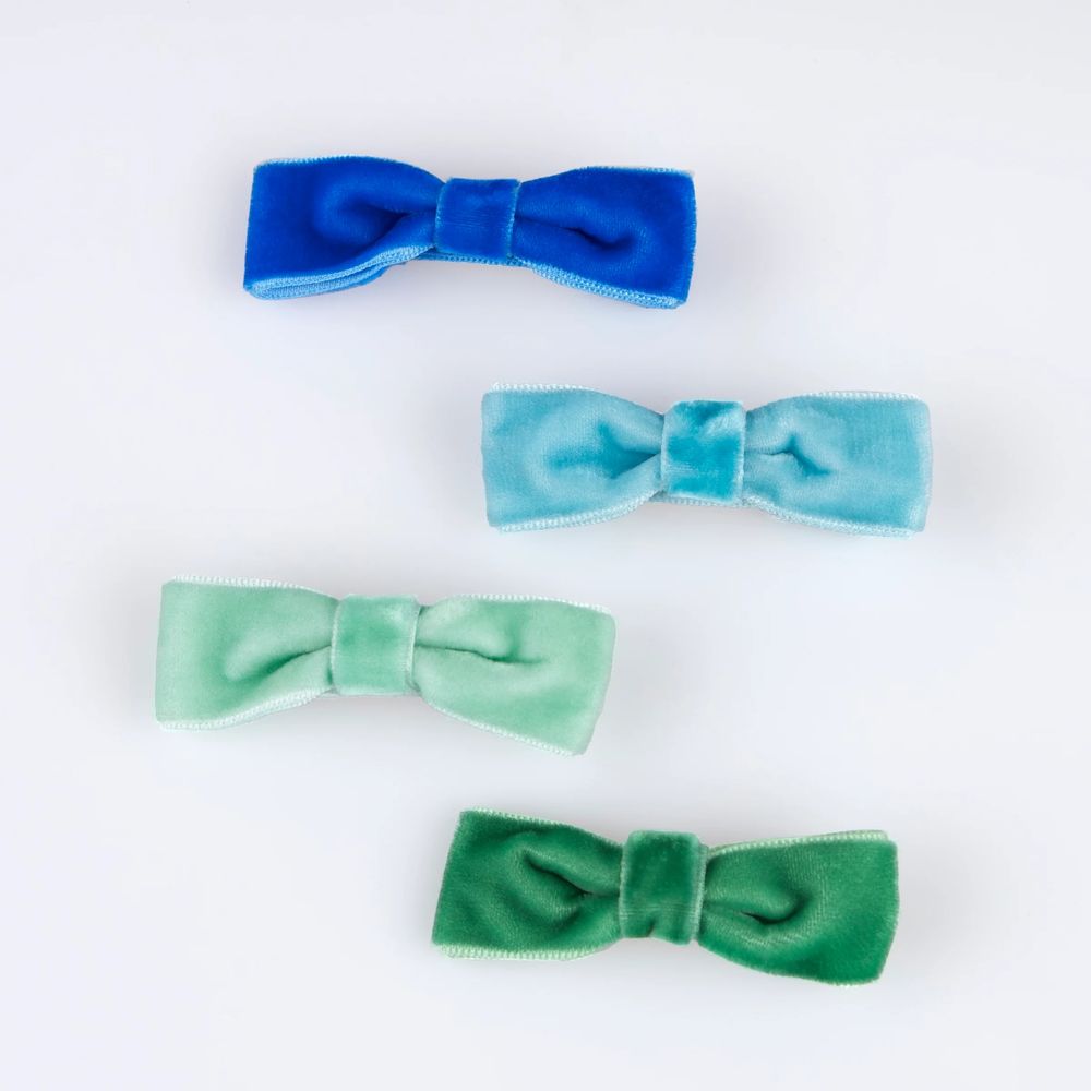 Meri Meri - Rainbow Velvet Bow Hair Clips - Multicolor - 8 Pcs