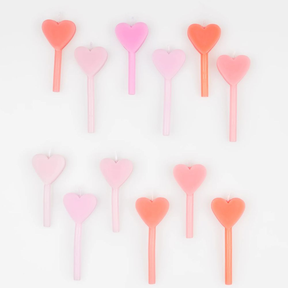 Meri Meri - Heart Shaped Birthday Candle Set - Pink - 12 Pcs