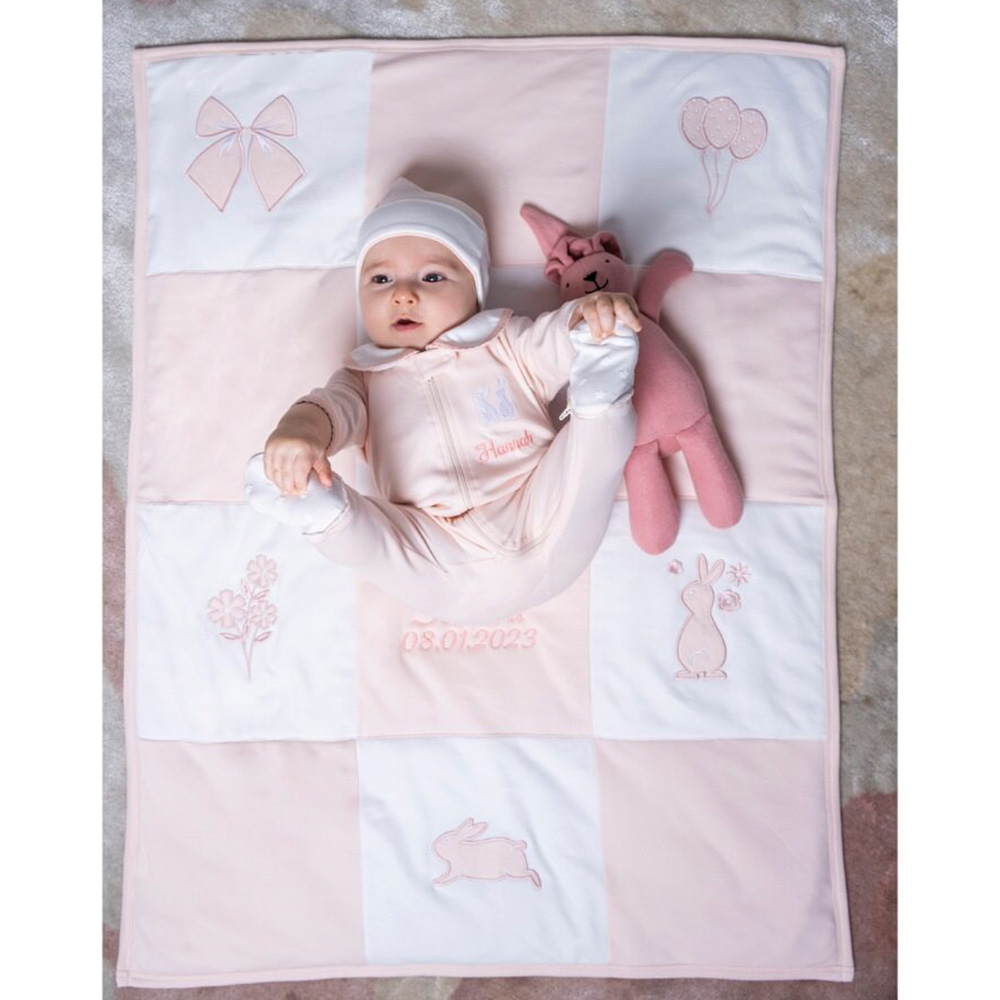 Little IA - Organic Cotton Bunny Patchwork Blanket - Pink