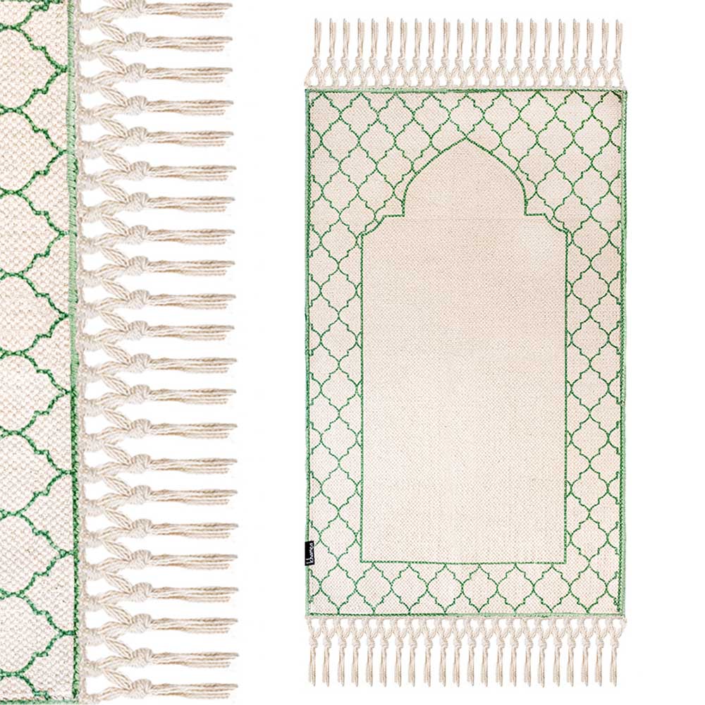 Khamsa Arabic Style Akhdar Prayer Mat For Children 100% Cotton - Green