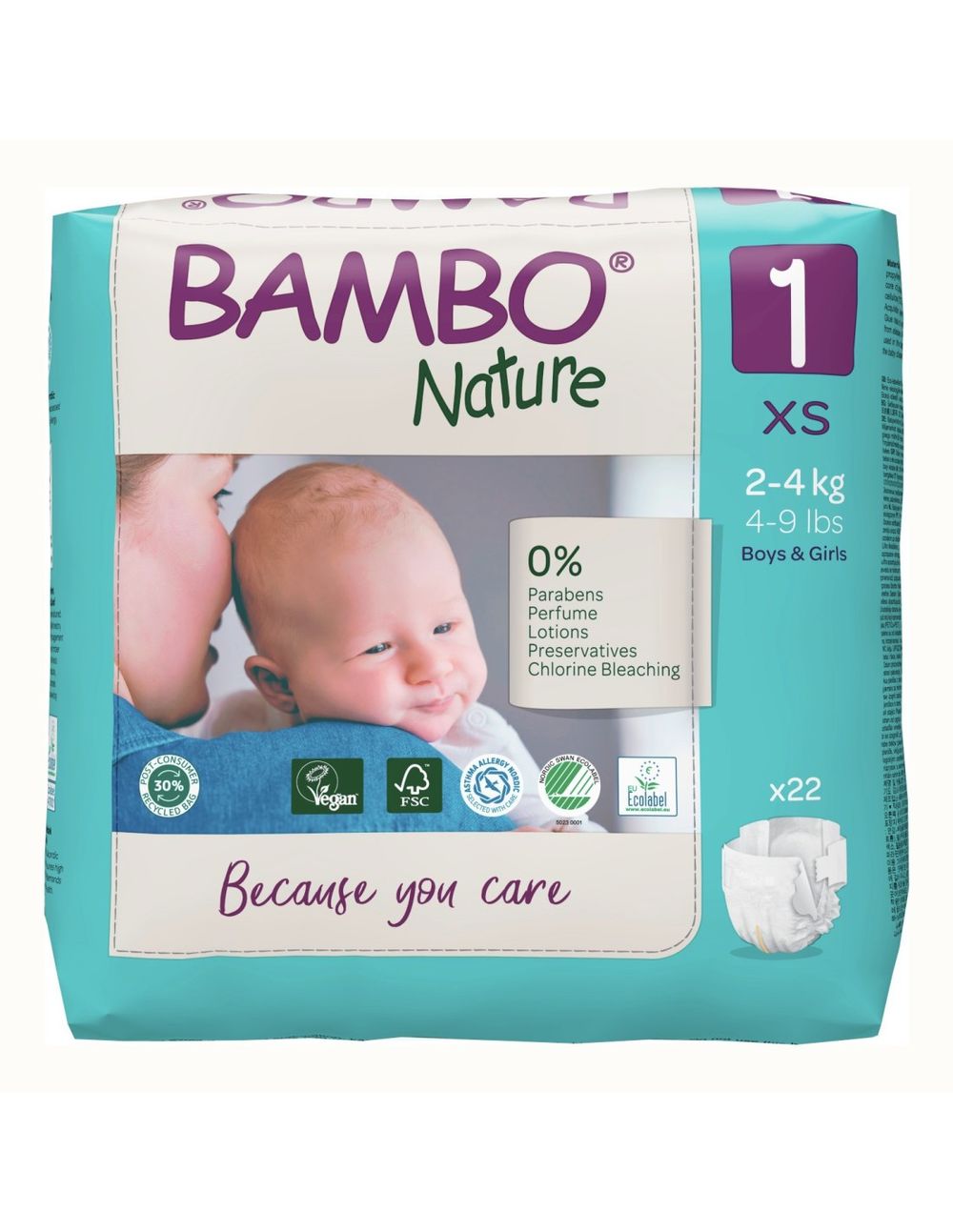 Bambo Nature - Eco-Labeled Disposable Diapers - Size 1 XS - 2-4 kg - 22 Pcs
