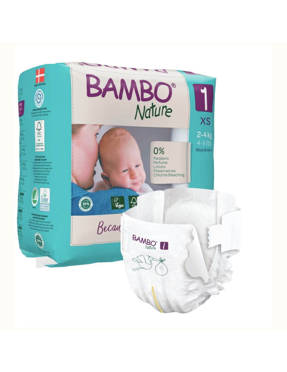 Bambo Nature - Eco-Labeled Disposable Diapers - Size 1 XS - 2-4 kg - 22 Pcs