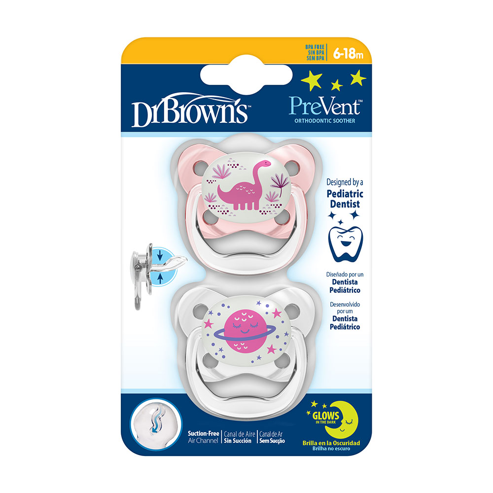 Dr. Browns - Glow In The Dark Butterfly Shield Soother 6-18M - Stage 2 - Pink - 2 Pc Set