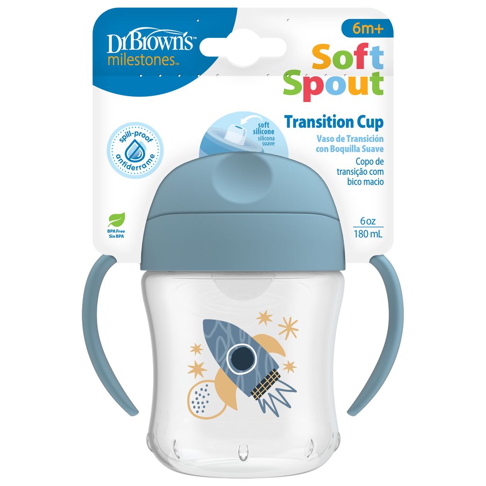 Dr. Brown's Soft-Spout Transition Cup with Handles - Rocket Ship - 180 ml