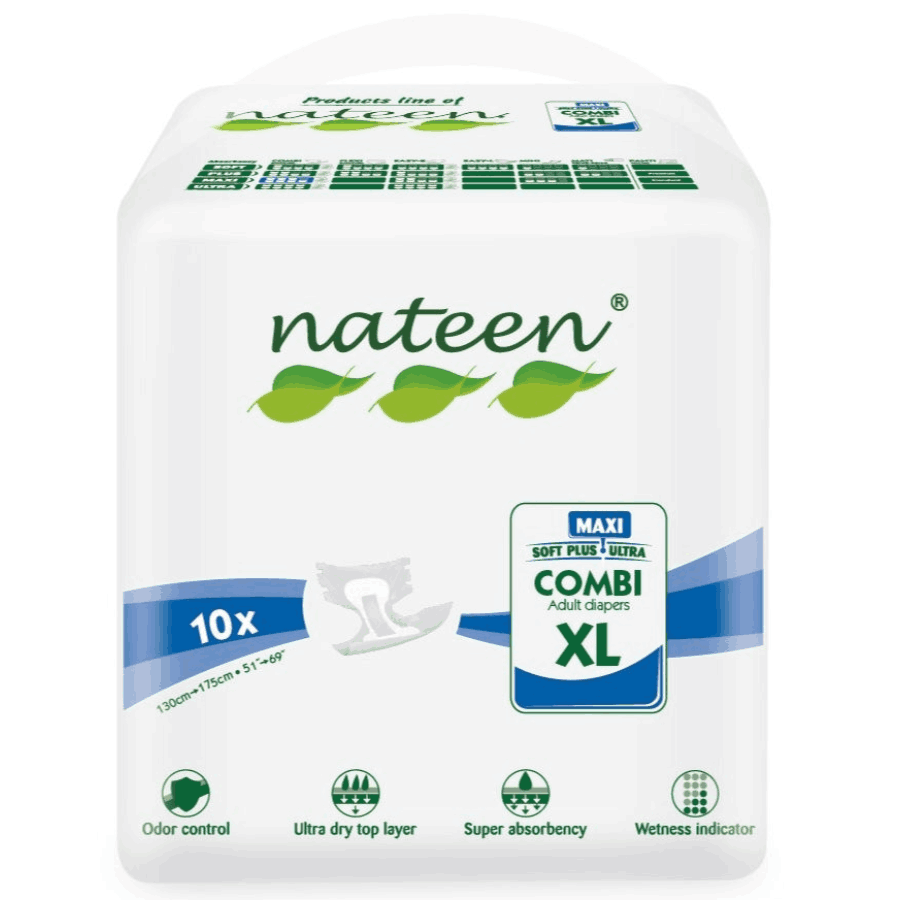 Nateen - Maxi Soft Plus Ultra Combi Adult Diapers - XL - 10 Pcs