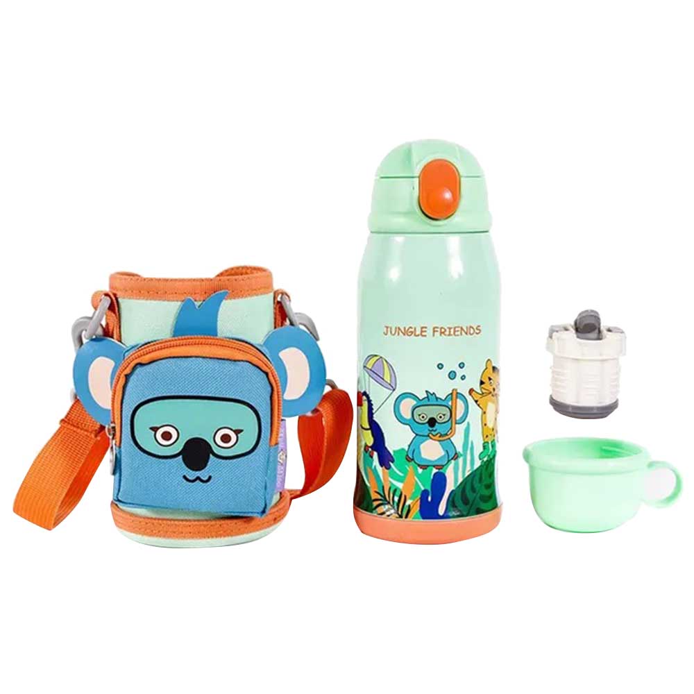 Milk&Moo - Stainless Steel Water Bottle With Jungle Friends Bag - 550 ml
