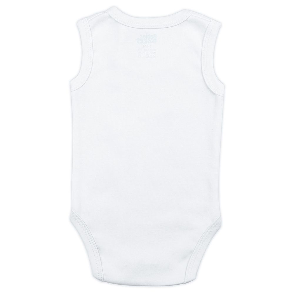 بيبيز بيسك - طقم تبان (بربتوز) قطني بدون أكمام - أبيض - 3 قطع