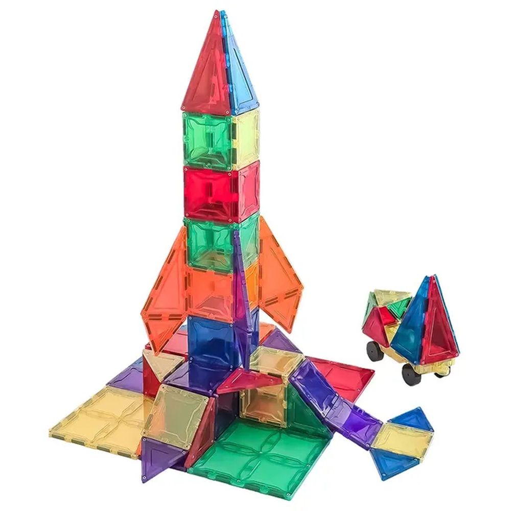 Simply Mags - Startup Magnetic Tiles - 100pcs With Magnetic Blocks - 12pcs