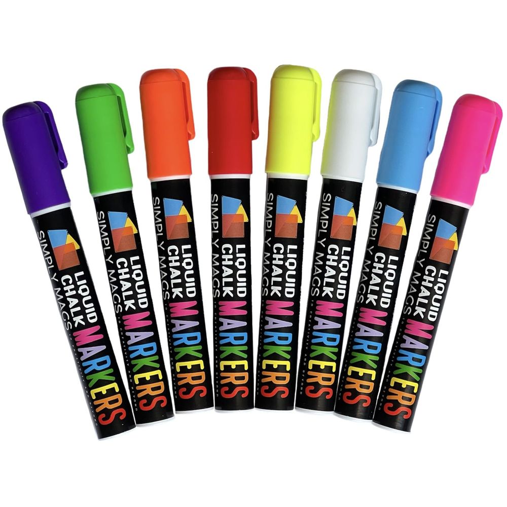 Simply Mags - Vivid Magnetic Tiles - 36pcs With Vibrant Chalk Markers - 8pcs