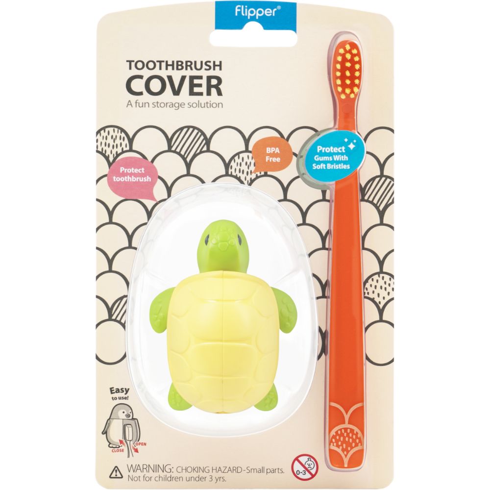 Flipper - Fun Animal Toothbrush With Holder for Kids - Turtle (Colour May Vary)