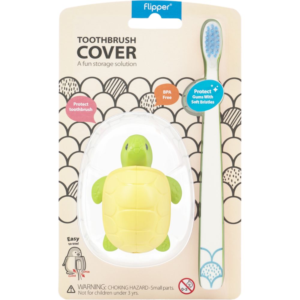 Flipper - Fun Animal Toothbrush With Holder for Kids - Turtle (Colour May Vary)