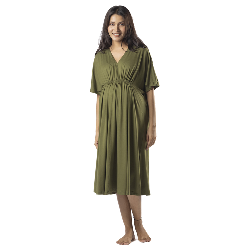 Block Hop - Maternity Kaftan Dress - Olive