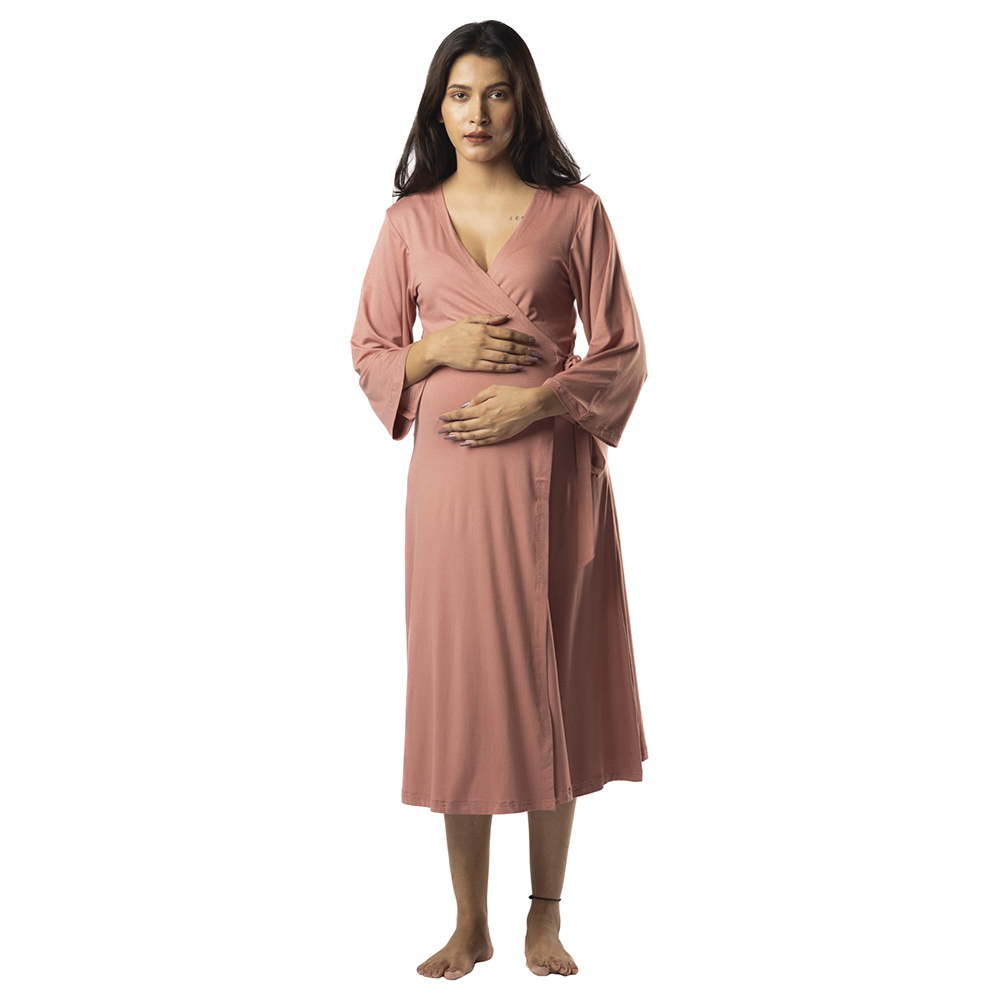 Block Hop - Maternity Wrap Gown - Old Rose