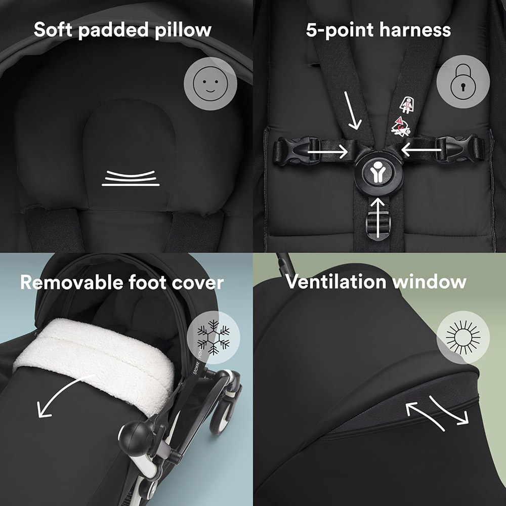 Stokke - YOYO3 Full Stroller with Frame, 0+ Newborn and 6+ Color Pack - Black 