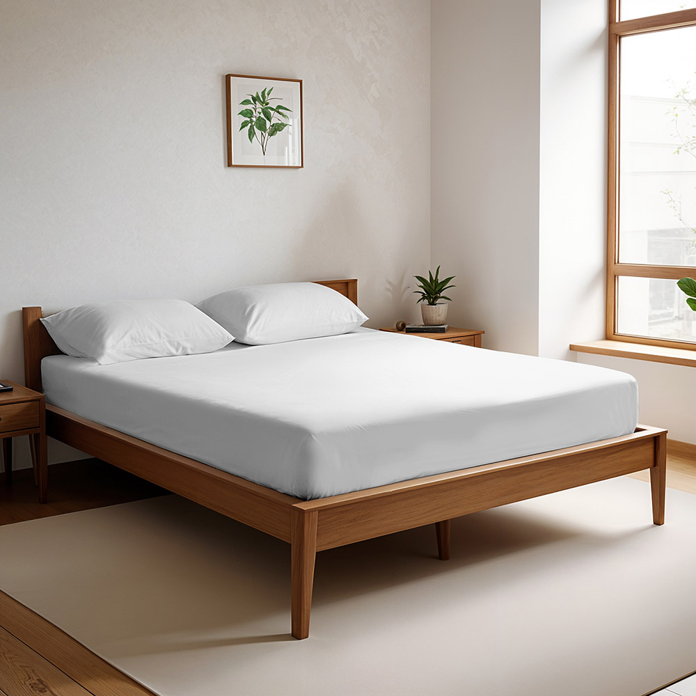 Cotton Home - Queen Size Fitted Bedsheet With 2 Pillow Case - White