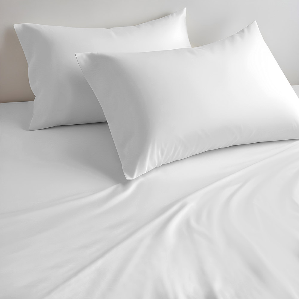 Cotton Home - Queen Size Fitted Bedsheet With 2 Pillow Case - White