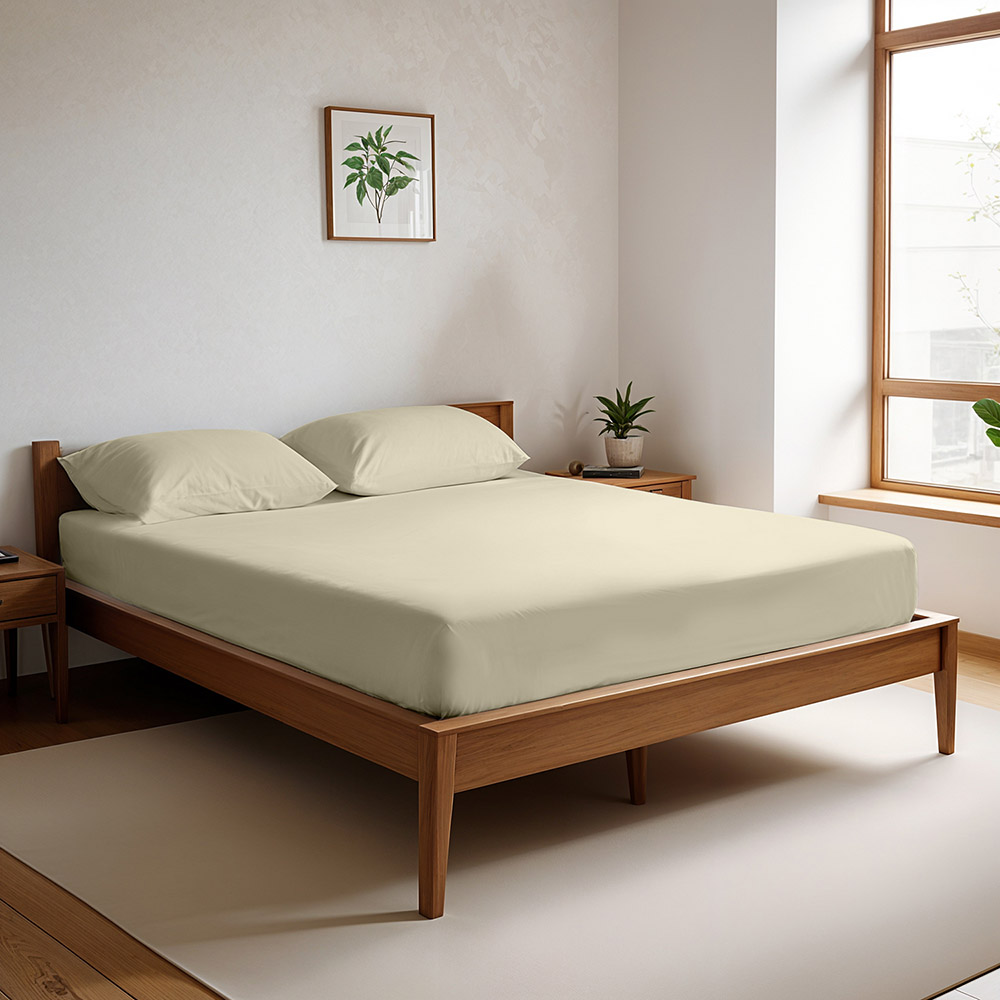 كوتون هوم - غطاء سرير سوبر كينج مع 2 أغطية وسادة - بيج