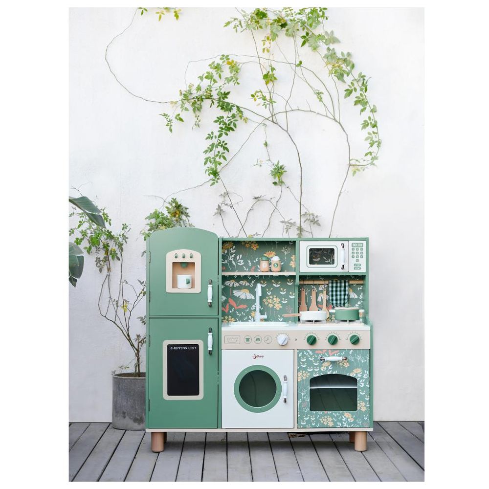Classic World Vintage Wooden Play Kitchen with Accessories - Green
