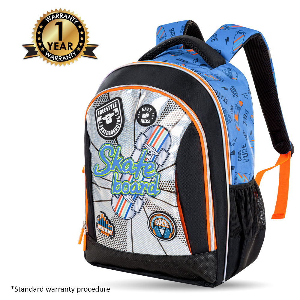 Eazy Kids - Boy's Backpack, Pencil Case & Lunch Bag With Headset Set - Skateboard - 4 Pcs