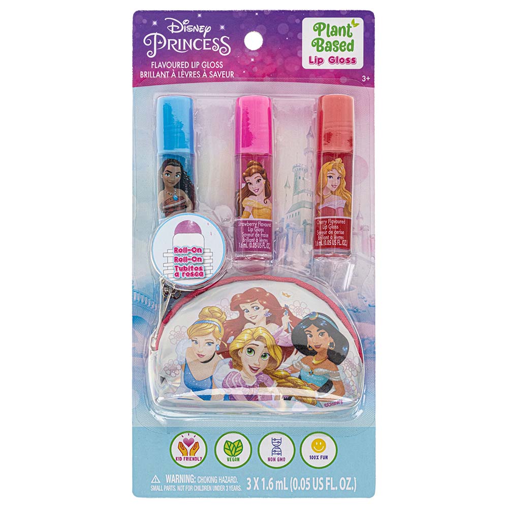 Townleygirl - Disney Princess Roll-On Lip Gloss With Micro Cosmetic Bag - 3pcs