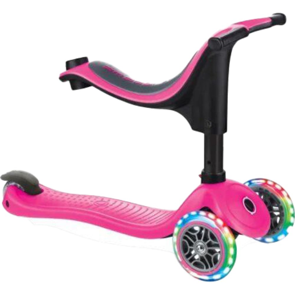 Globber Go Up Sporty Adjustable 3 Wheel Kids Scooter with LED Lights – Foldable Kick Scooter – Deep Pink