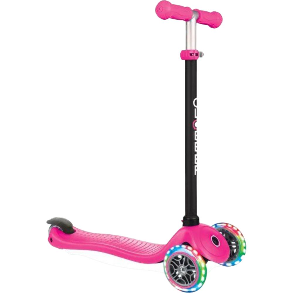 Globber Go Up Sporty Adjustable 3 Wheel Kids Scooter with LED Lights – Foldable Kick Scooter – Deep Pink