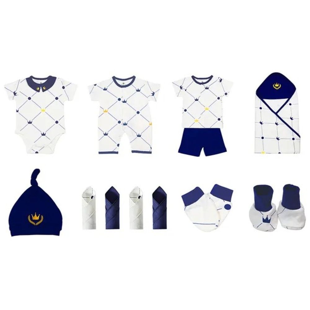 Tiny Toes - 100% Cotton Newborn Gift Set - Blue Crown - 8 Pcs