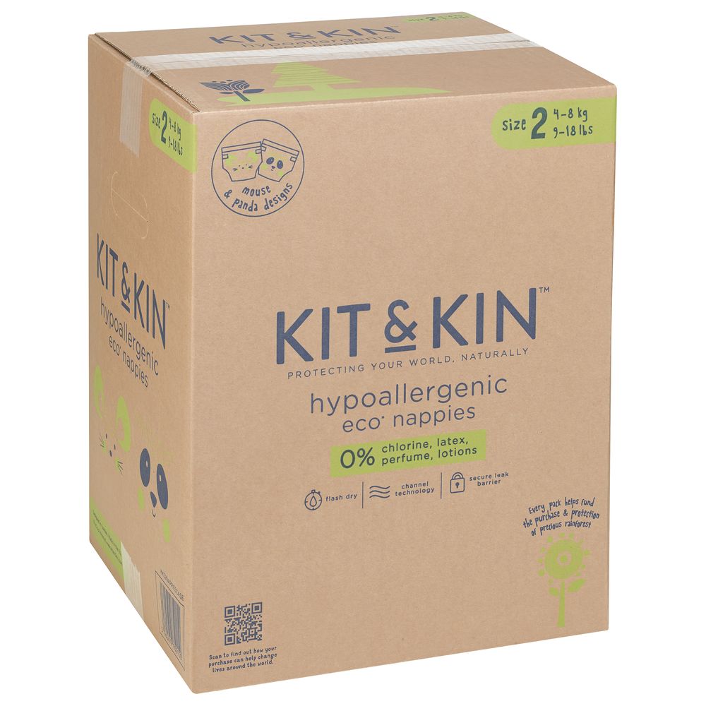 Kit & Kin Eco Diapers Size 2 - 4-8kg - Pack of 4 - 152 Diapers