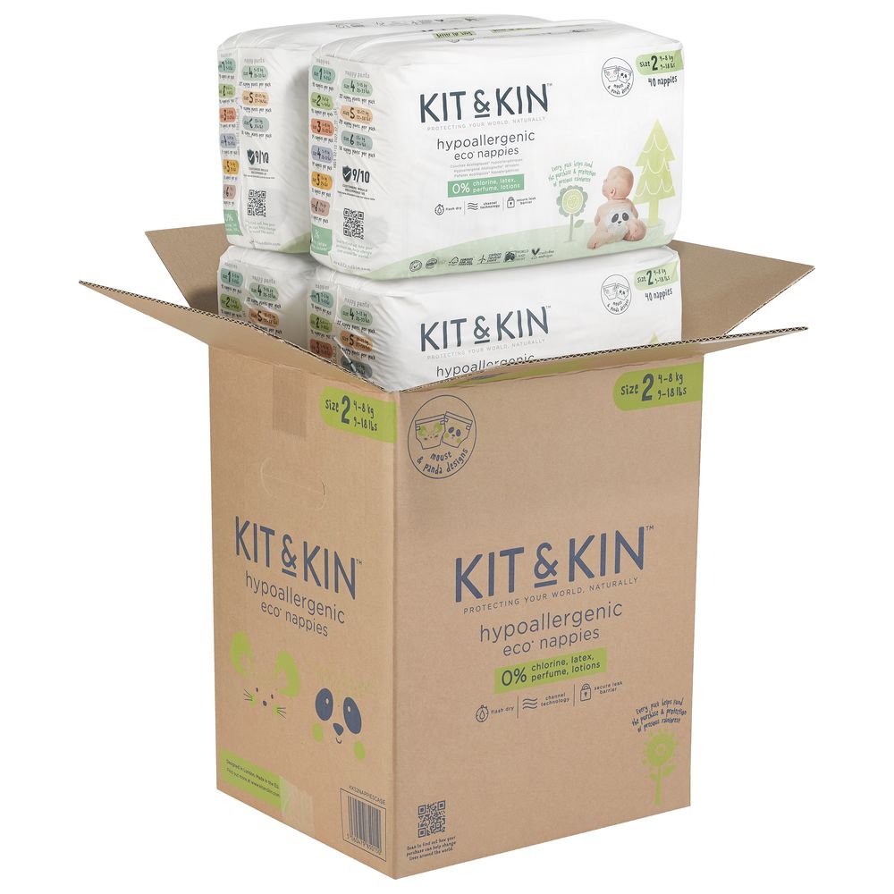Kit & Kin Eco Diapers Size 2 - 4-8kg - Pack of 4 - 152 Diapers