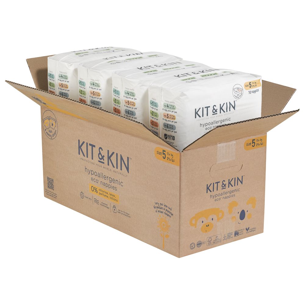 Kit & Kin Eco Diapers Size 5 - 11+ kg - Pack of 4 - 112 Diapers