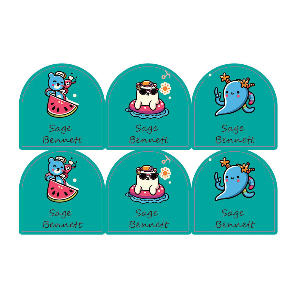 Ladybug Labels - Personalized Shoe Labels - Pool Ready Bear - 12pcs